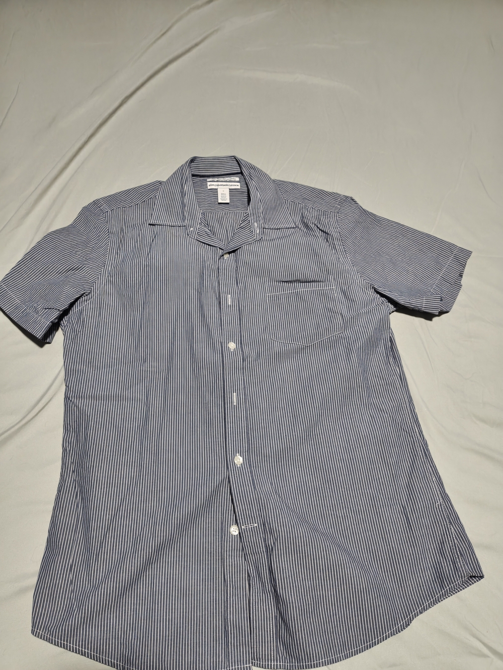 Men's Short-Sleeve Navy Stripe Button-Down Shirt